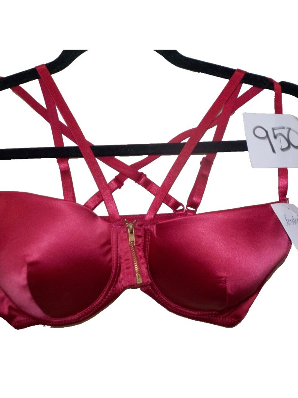 NWT Frederick's of Hollywood Underwire Push Up Zip Front "Kikki" Red Bra Sz 36D